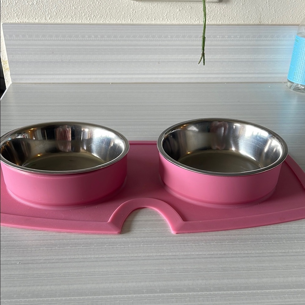 Pink Double Pet Bowl Set